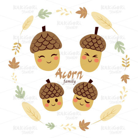 Acorn Family Characters Clipart Vector Illustration 02266
