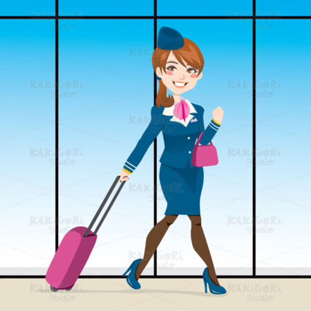 Active Stewardess Walking Clipart Vector Illustration 00764