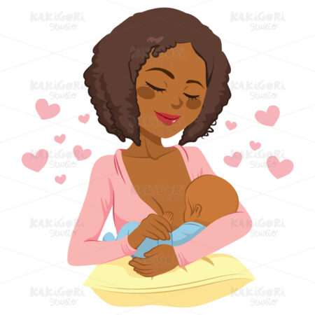 African American Breastfeeding Mother Clipart Vector Illustration 03221