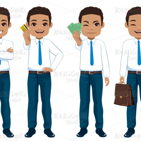 African American Businessman Set Collection Clipart Vector Illustration 04924