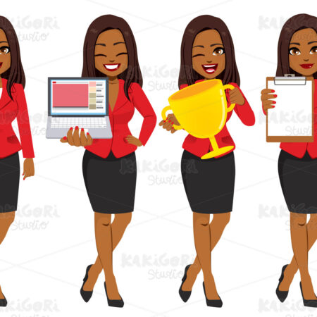 African American Businesswoman Set Collection Clipart Vector Illustration 04922