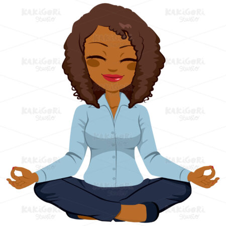 African American Businesswoman Yoga Clipart Vector Illustration 03113