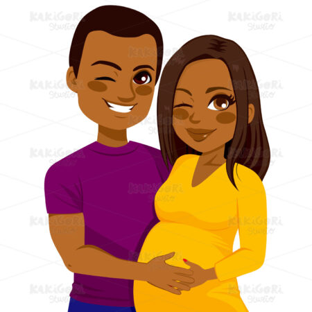 African American Couple Expecting Baby Clipart Vector Illustration 02521