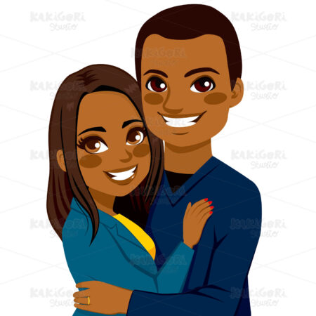 African American Couple Hugging Clipart Vector Illustration 02522