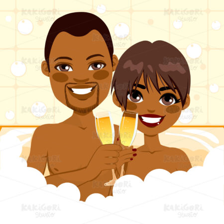 African American Couple Relaxing Bath Clipart Vector Illustration 01736