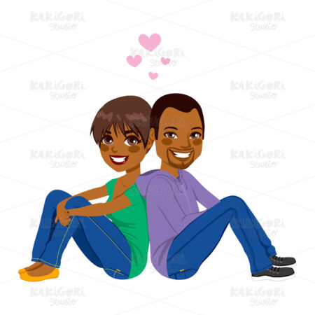 African American Couple Sitting Clipart Vector Illustration 01678