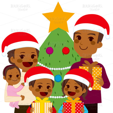 African American Family Celebrating Christmas Clipart Vector Illustration 02449
