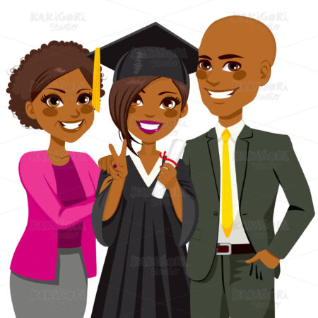 African American Family Graduation Day Clipart Vector Illustration 02043