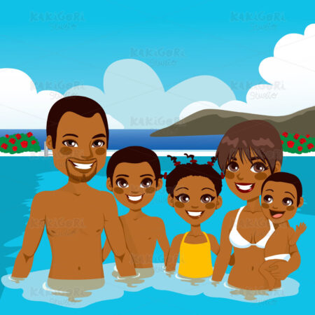 African American Family On Pool Clipart Vector Illustration 01618