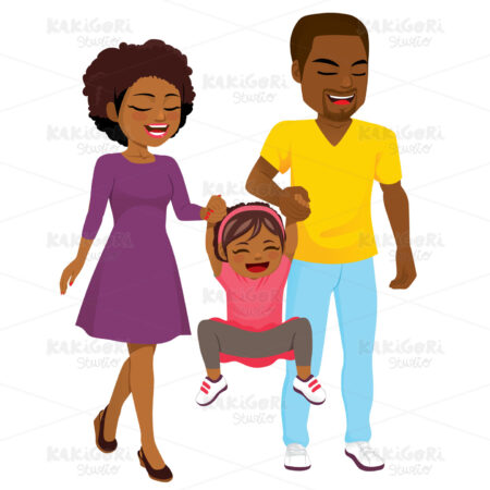 African American Family Walking Happy Clipart Vector Illustration 04901