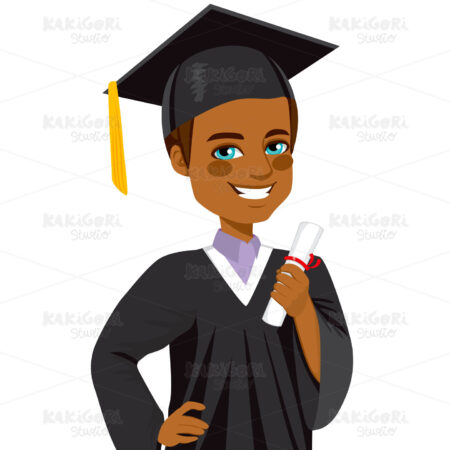 African American Graduation Boy Clipart Vector Illustration 01998
