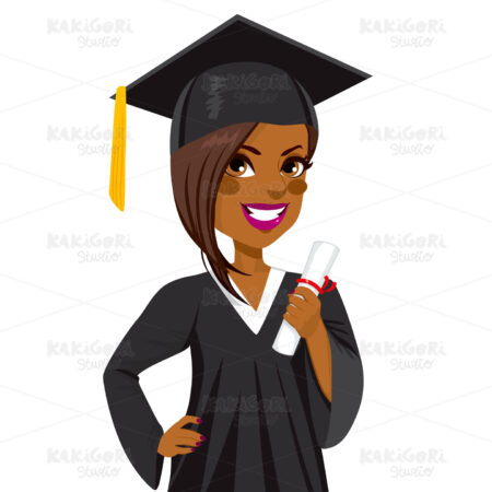 African American Graduation Girl Clipart Vector Illustration 01988