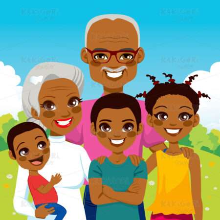 African American Grandparents With Grandchildren Clipart Vector Illustration 01645