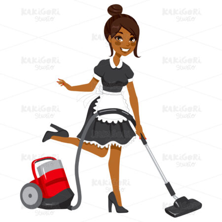 African American Maid Vacuum Cleaner Clipart Vector Illustration 02017