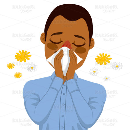 African American Man Suffering Allergy Clipart Vector Illustration 02034