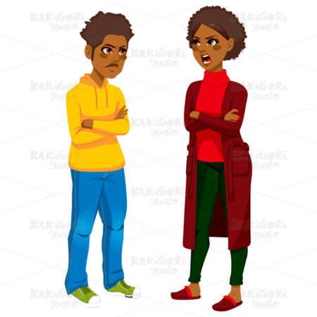 African American Mom Angry With Son Clipart Vector Illustration 01983