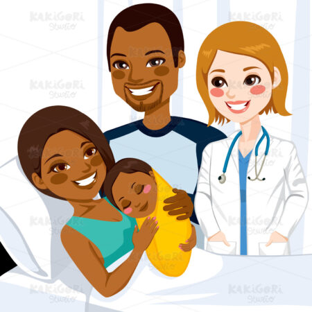 African American Mom Hugging Baby Clipart Vector Illustration 02006