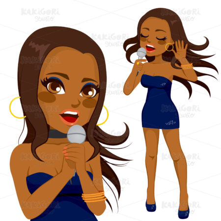 African American Pop Singer Woman Clipart Vector Illustration 02114