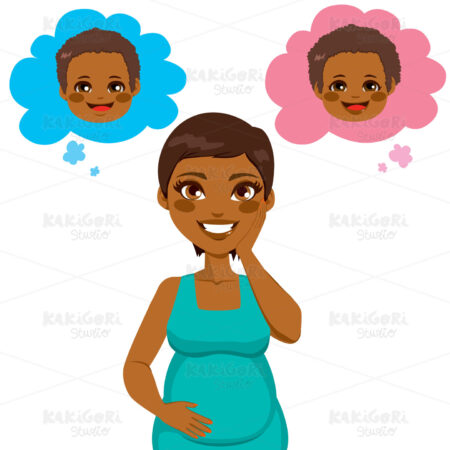 African American Pregnant Woman Wondering Clipart Vector Illustration 02428