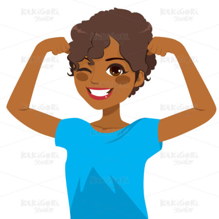 African American Strong Girl Clipart Vector Illustration 04062