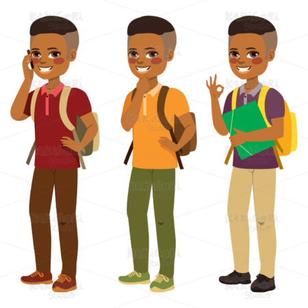 African American Student Boy Clipart Vector Illustration 04229