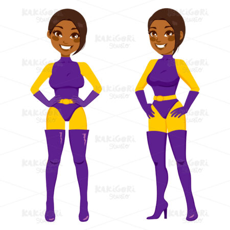 African American Superhero Woman Clipart Vector Illustration 01849