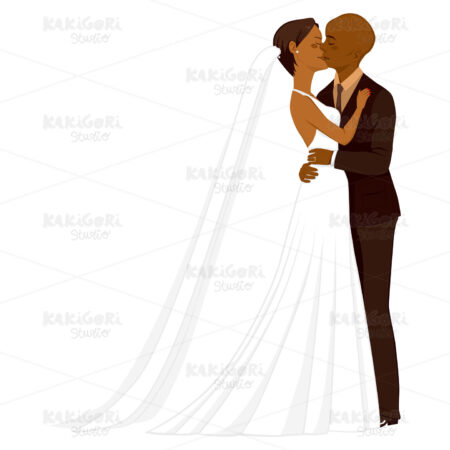 African American Wedding Couple Kissing Clipart Vector Illustration 01973