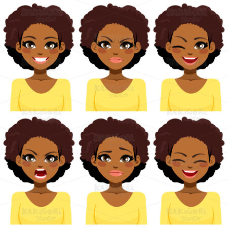 African American Woman Expressions Clipart Vector Illustration 04391