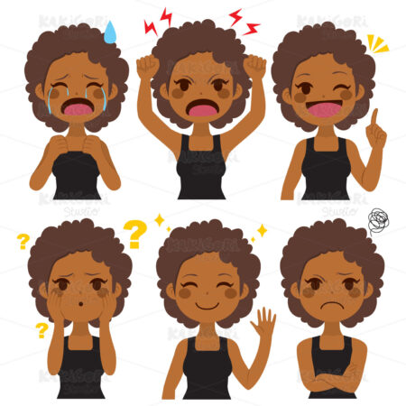 African American Woman Expressions Set Clipart Vector Illustration 03225
