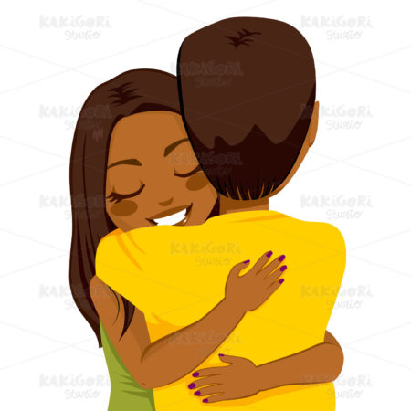 African American Woman Hugging Clipart Vector Illustration 01965