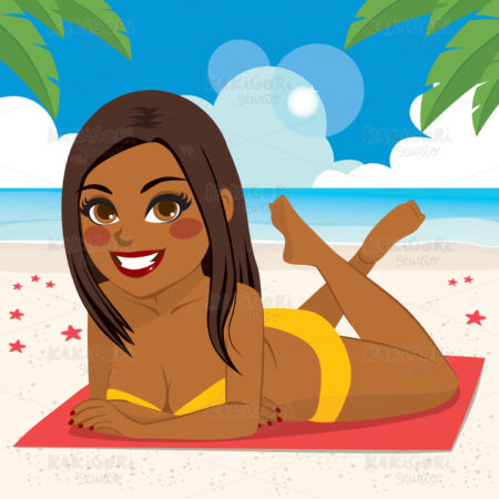 African American Woman On Beach Clipart Vector Illustration 03479