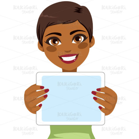 African American Woman Tablet Clipart Vector Illustration 04106