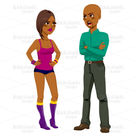 African Dad Angry With Daughter Clipart Vector Illustration 01984