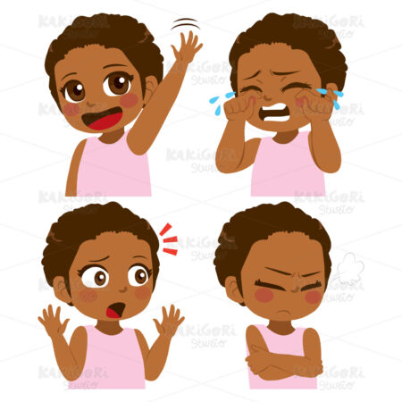 African Girl Face Expression Clipart Vector Illustration 04245
