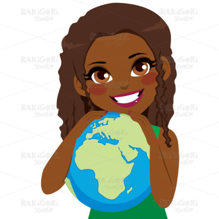 African Girl Loving Earth Clipart Vector Illustration 03878