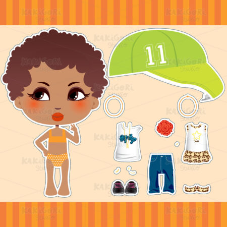 Afro American Fashion Girl Clipart Vector Illustration 00365