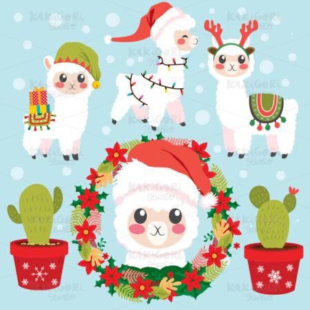 Alpaca Christmas Collection Elements Clipart Vector Illustration 05201