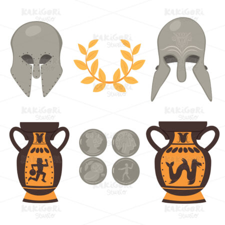 Ancient Greek Cultural Symbols Set Clipart Vector Illustration 05070