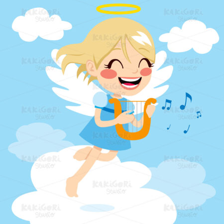 Angel Playing Harp Clipart Vector Illustration 01655