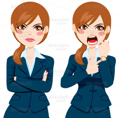 Angry Businesswoman Late Concept Clipart Vector Illustration 01375
