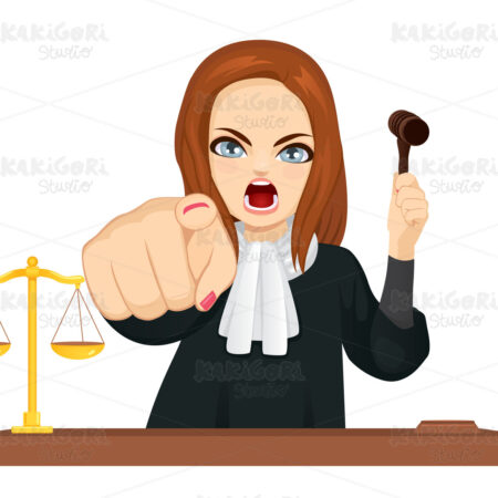 Angry Female Judge Pointing Finger Clipart Vector Illustration 04838