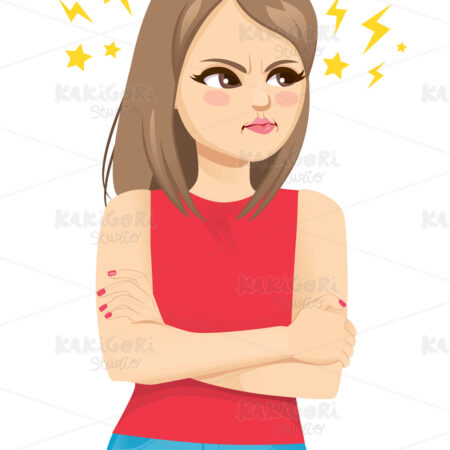 Angry Teenager Girl Furious Expression Clipart Vector Illustration 04892