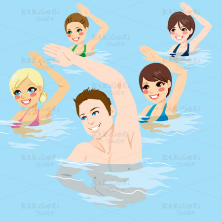 Aqua Gym Hands Up Group Clipart Vector Illustration 01837