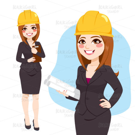 Architect Woman Standing Character Clipart Vector Illustration 02929