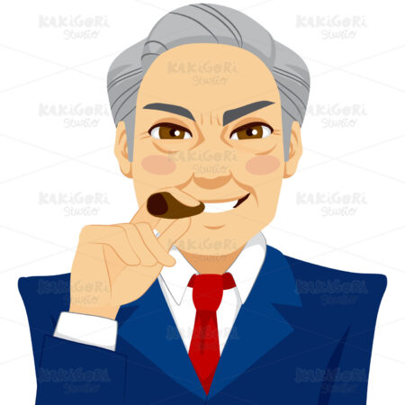 Arrogant Businessman Smoking Cigar Clipart Vector Illustration 02129