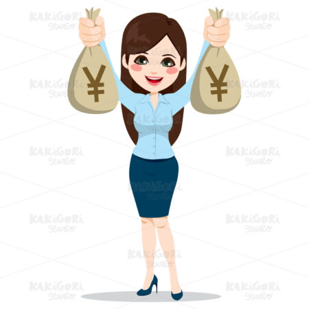 Asian Businesswoman Holding Money Bags Clipart Vector Illustration 02652