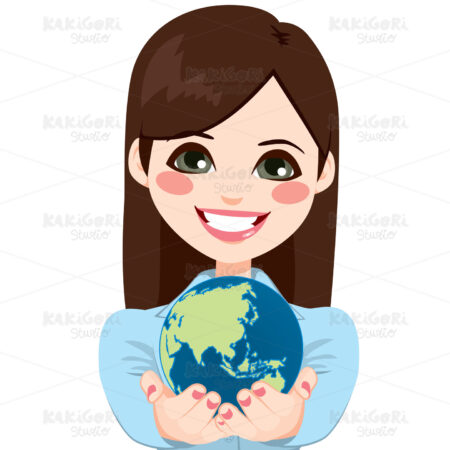 Asian Businesswoman Holding World Clipart Vector Illustration 02730