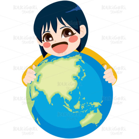 Asian Child Girl Hugging Earth Clipart Vector Illustration 03907