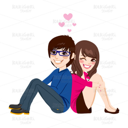 Asian Couple Sitting Together Clipart Vector Illustration 01679