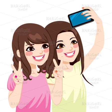 Asian Friends Selfie Clipart Vector Illustration 01643